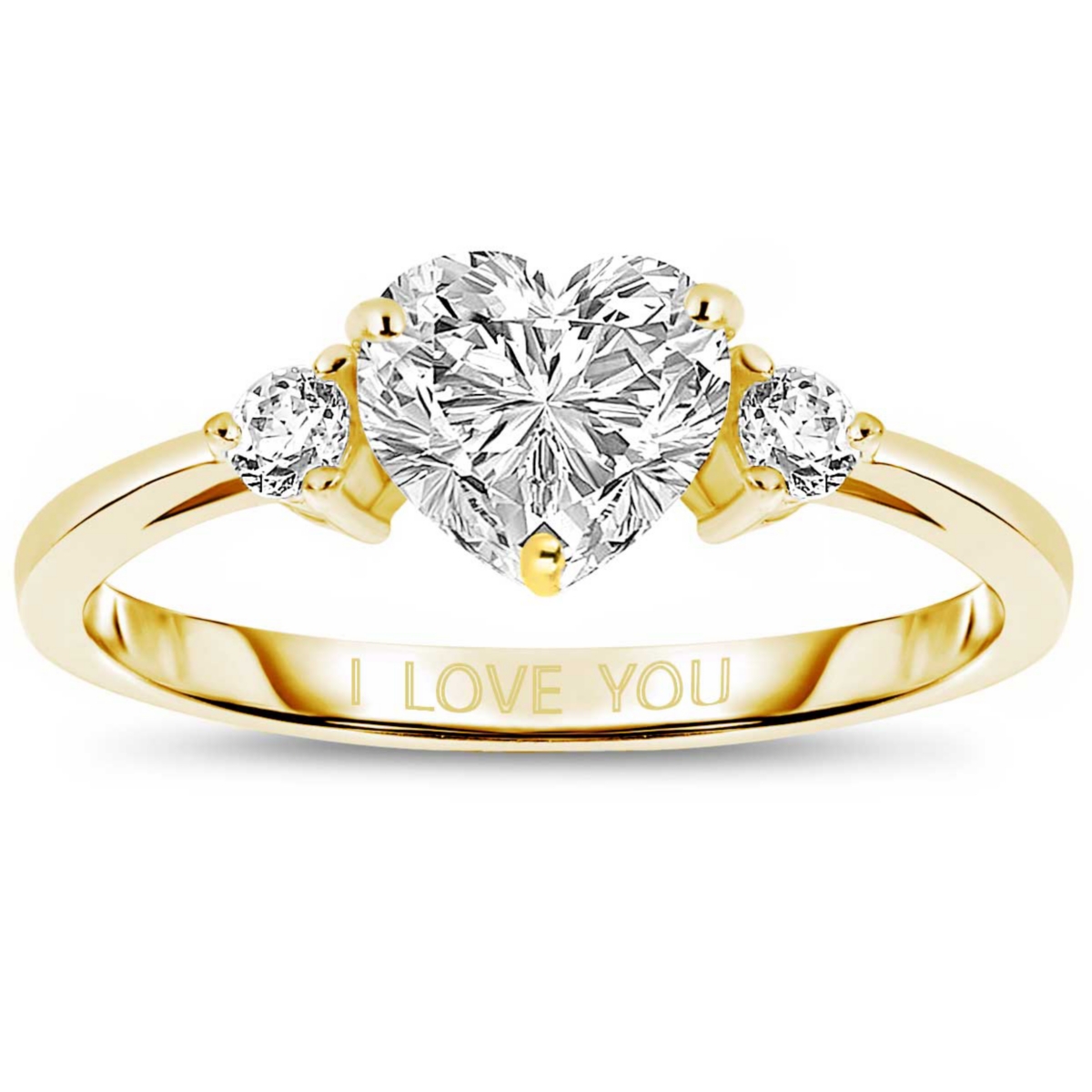 Sterling Silver Heart and Round Clear Cubic Zirconia's Three-Stone "I Love You" Ring