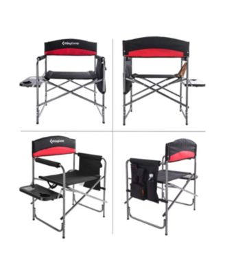 Compact Camping Folding Chair with Side Table and Storage Pocket, Red