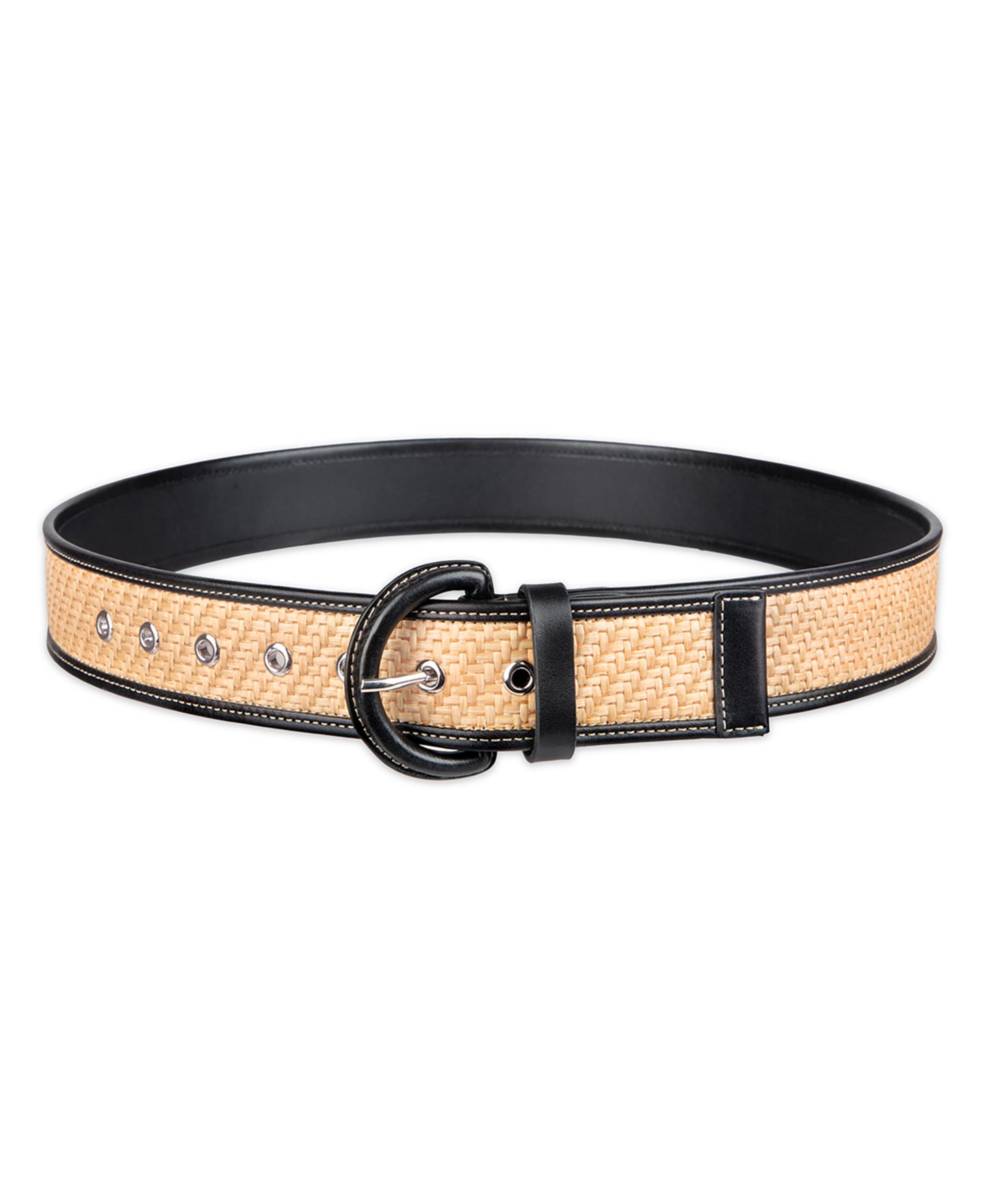 Женский ремень Cole Haan Leather and Raffia Casual, цвет: Натуральный / Чёрный — фото 1