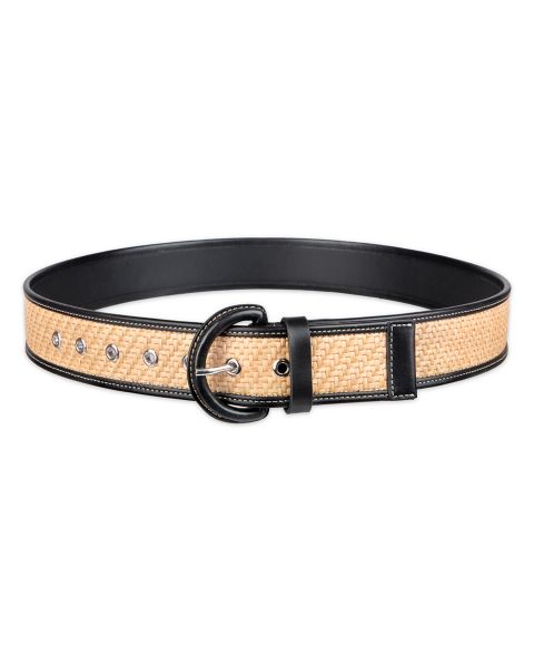 Женский ремень Cole Haan Leather and Raffia Casual, цвет: Натуральный / Чёрный