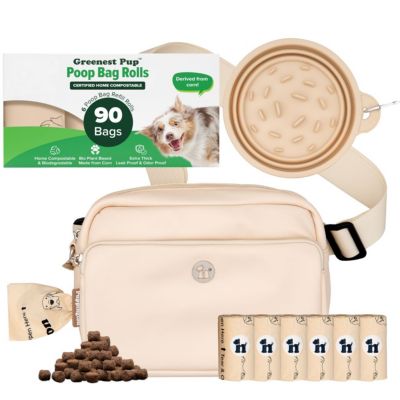 Walk Star Kit: 3-in-1 Dog Walk Bag & Bowl plus Matching 90 Refill Dog Poop Bags