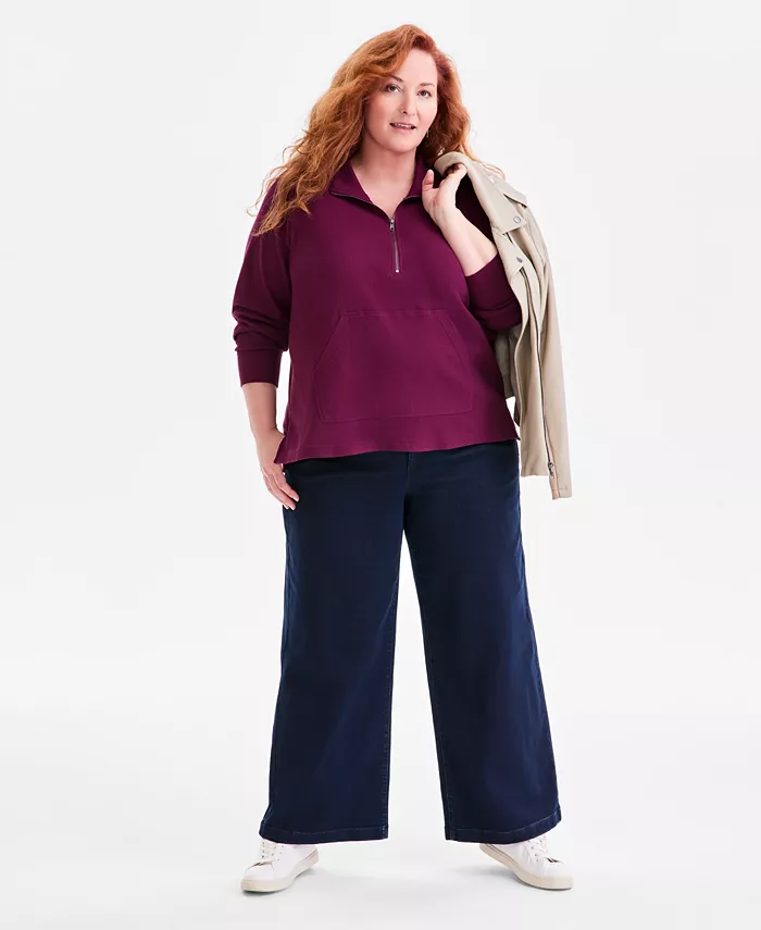 Plus Size Waffle-Knit Half-Zip Top - thumbnail 2