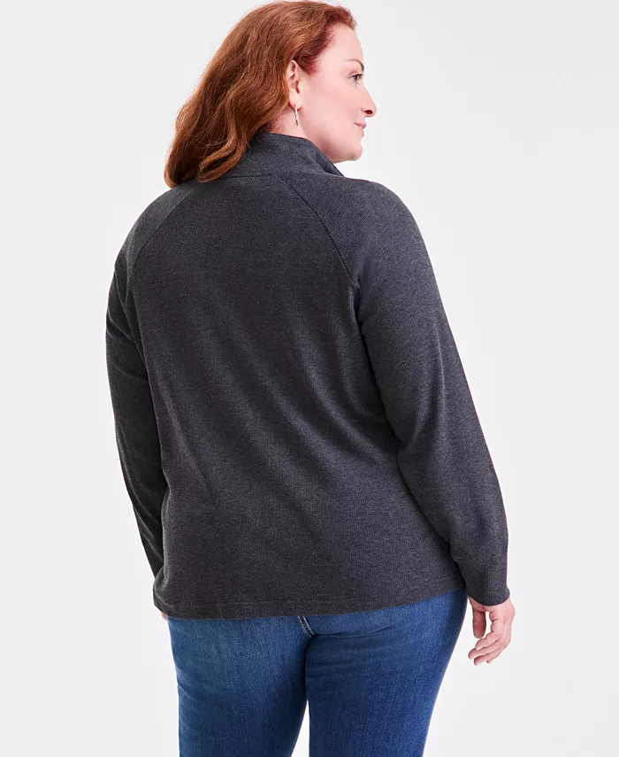 Plus Size Waffle-Knit Half-Zip Top - thumbnail 10