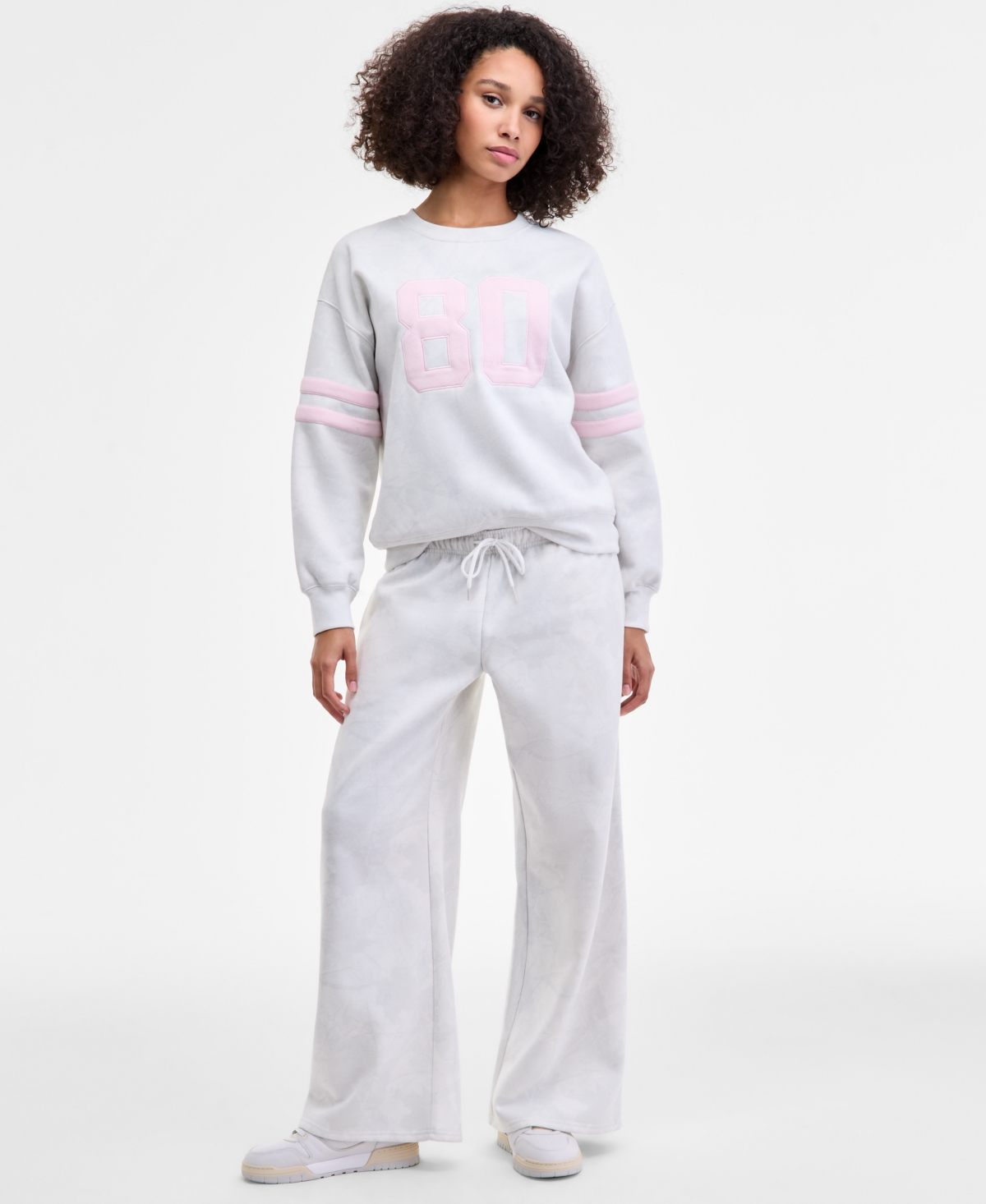 Madden Girl Juniors' 80's Patch Camo Crewneck Sweatshirt In White