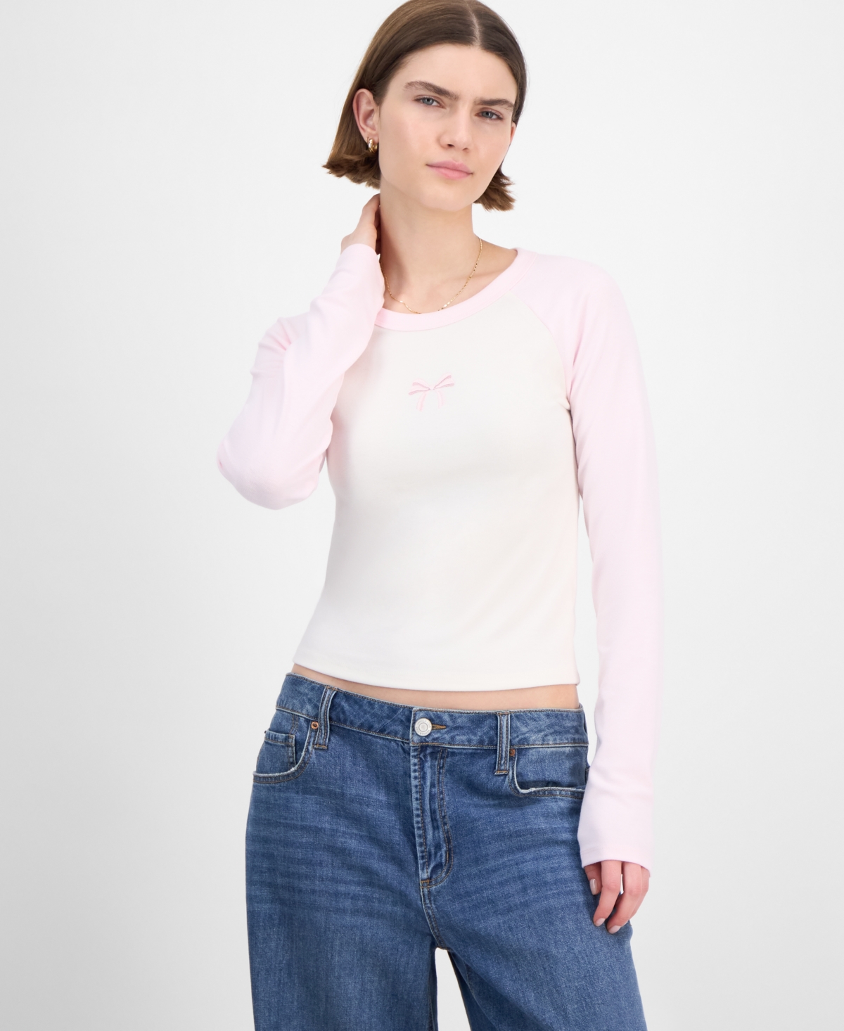 Hippie Rose Juniors' Crewneck Raglan Long-sleeve T-shirt