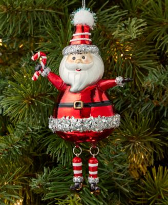 Christmas Cheer Glass Santa with Candy Cane Ornament, Macy's Exclusive 