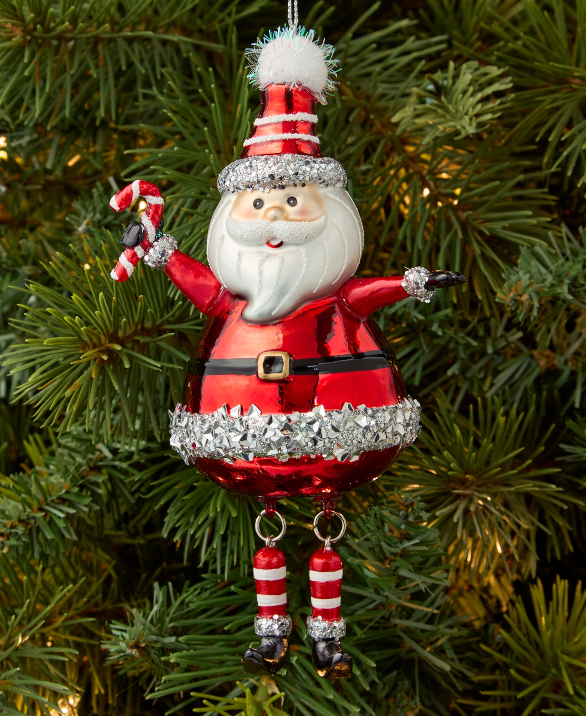 Holiday Lane Heritage Glass Santa With Candy Cane Ornament, Macy's Exclusive In Transparent