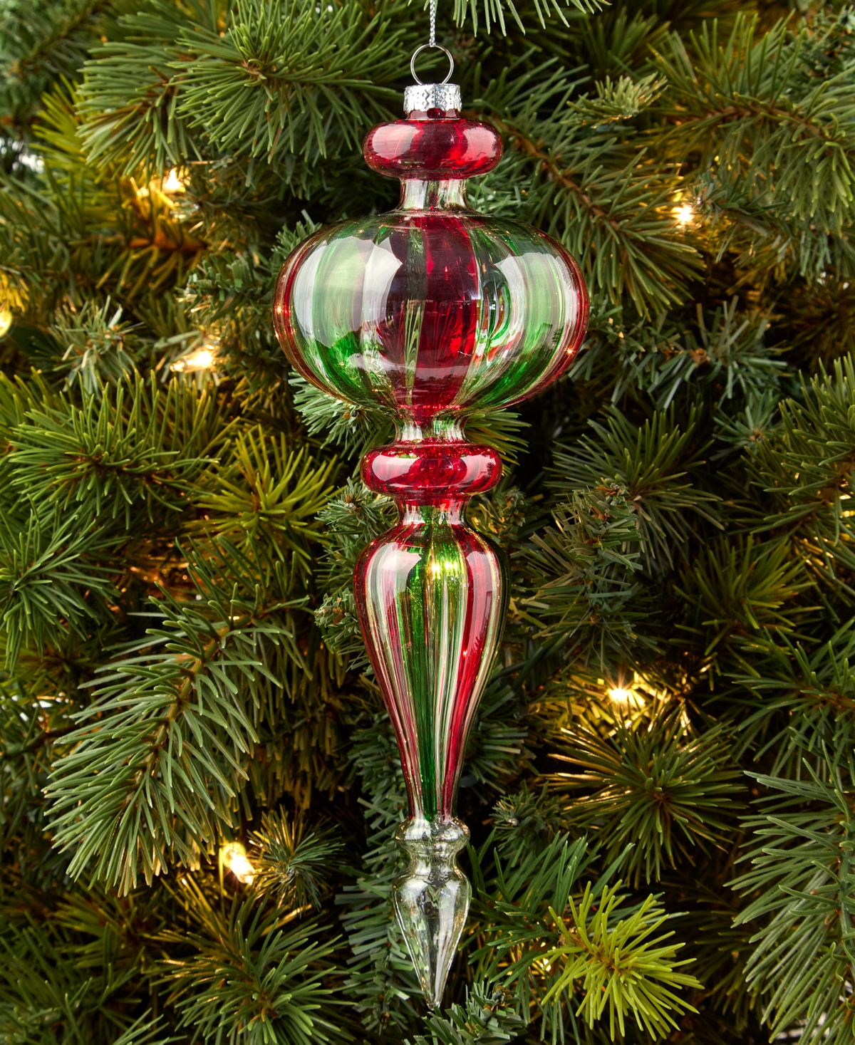 Holiday Lane Christmas Cheer Glass Red and Green Finial Ornament, Macy's Exclusive