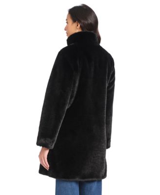 Petite Faux-Fur Stand-Collar Coat