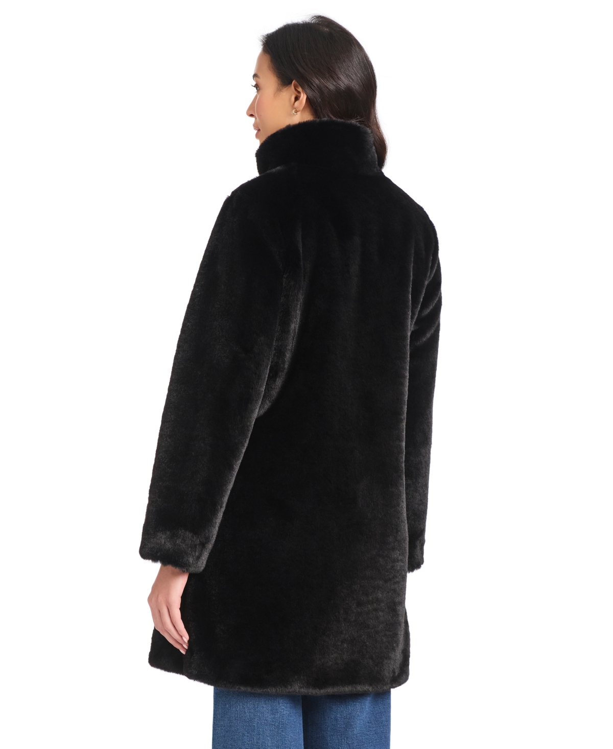 Jones New York Plus Size Stand-collar Faux-fur Coat In Black