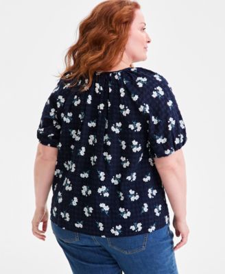 Plus Size Floral-Print Puff-Sleeve Top