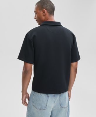 Men's Relaxed-Fit Heathered Quarter-Zip Scuba Polo Shirt, Macy's Exclusive