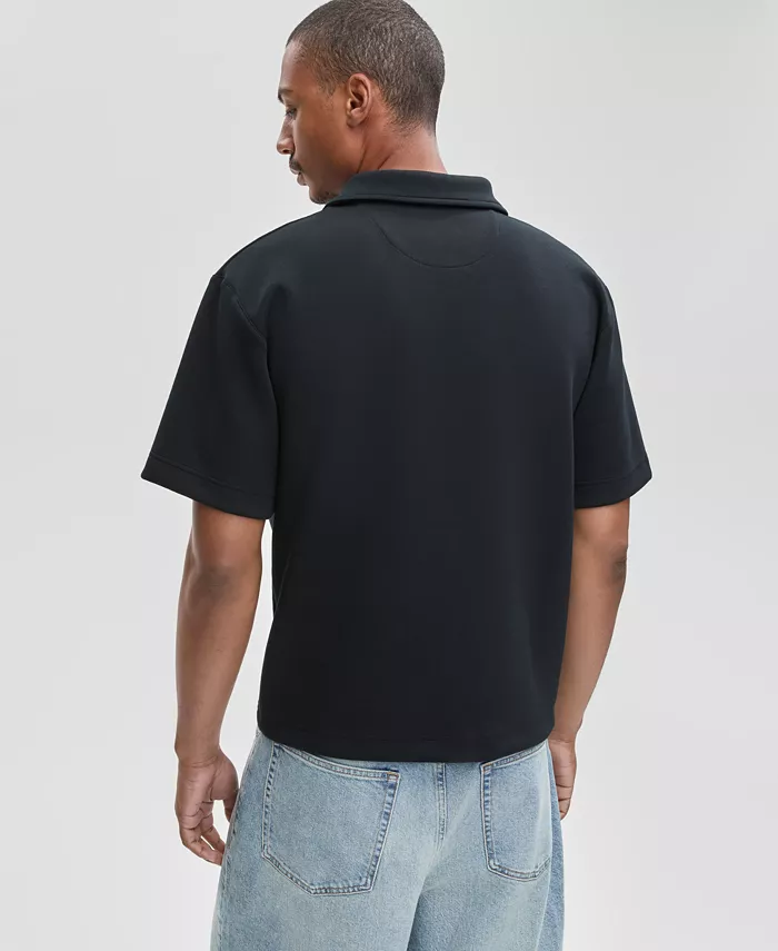 Men's Relaxed-Fit Heathered Quarter-Zip Scuba Polo Shirt - thumbnail 4