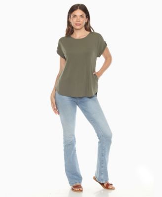 Women's Folded Short Sleeve Solid Top