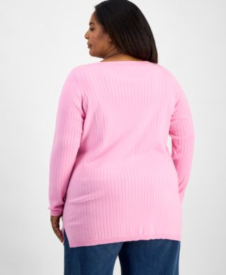 Plus Size Solid Long-Sleeve Sweater, Macy's Exclusive 