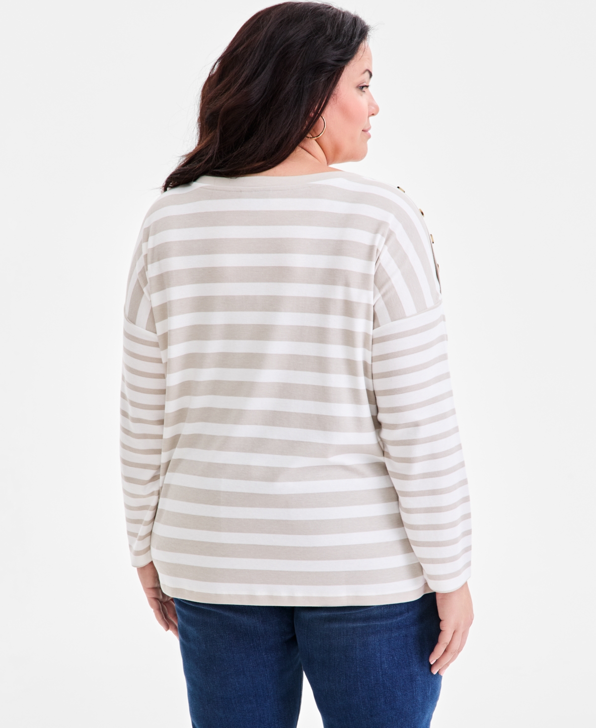 Style & Co Plus Size Button-trim Striped Knit Top, Macy's Exclusive