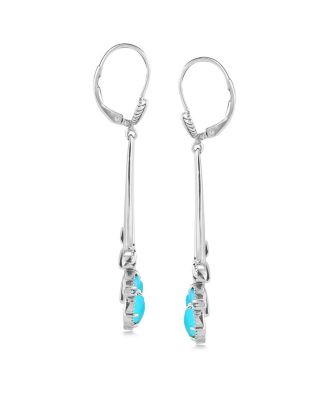 Sterling Silver Sleeping Beauty Turquoise Open Pear Gemstone Lever Back Earrings