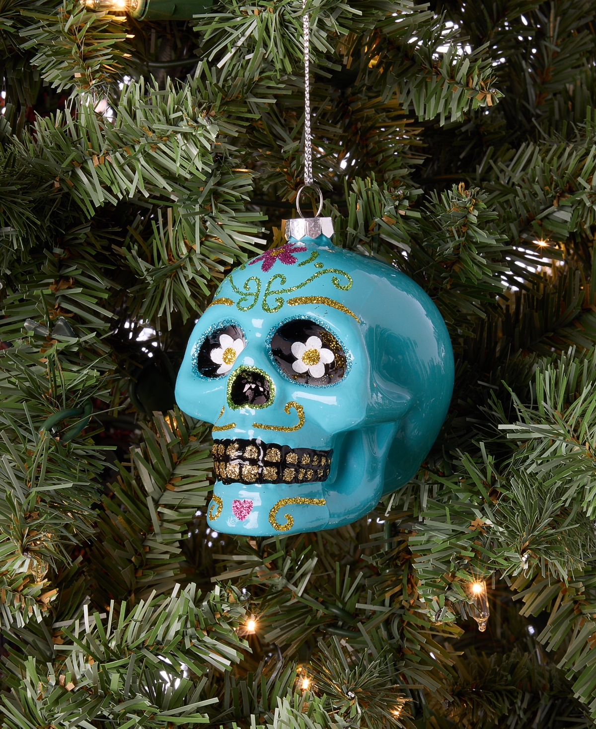 Holiday Lane Day Of The Dead Glass Skull Ornament, Macy's Exclusive In Multi