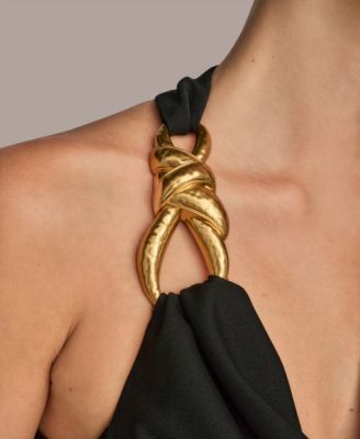 Women's Jersey Asymmetrical Cowl-neck Hardware Midi Dress