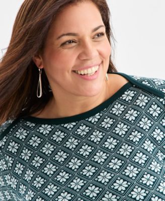 Plus Size Printed Knit 3/4-Sleeve Top, Macy's Exclusive