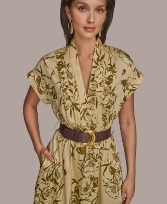 Donna Karan New York Women's Floral-Print Belted A-Line Midi