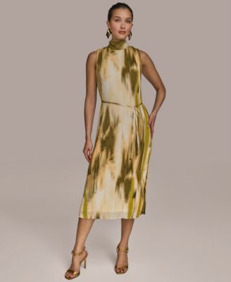【Donna Karan New York】Printed Mock-Neck Midi Dress DKNY by Donna Karan Printed Woven Mock Neck Short Sleeve A