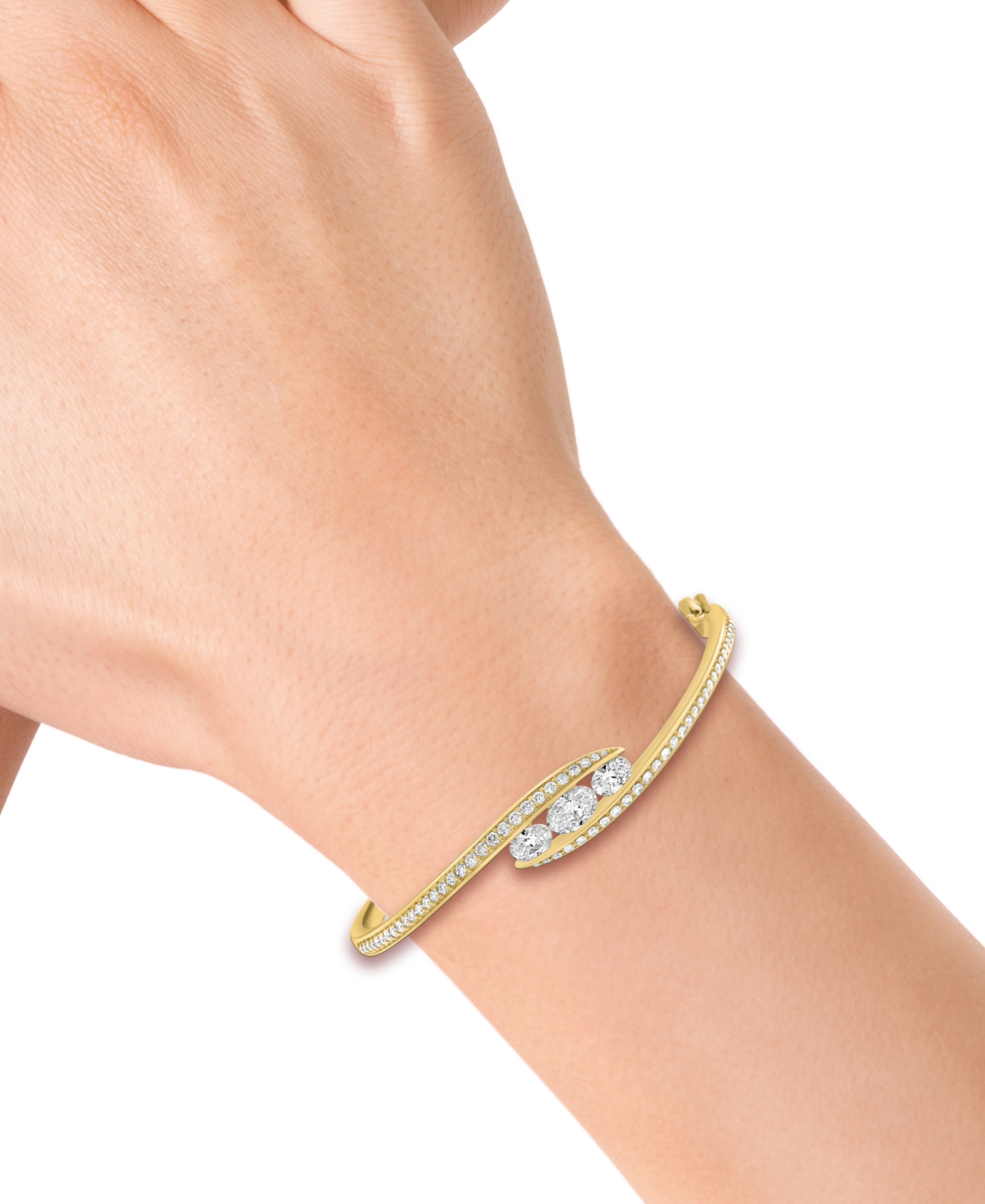 Effy Collection Effy Lab Grown Diamond Three Stone Swirl Bangle Bracelet (1-7/8 Ct. T.w.) In 14k Gold In Gold
