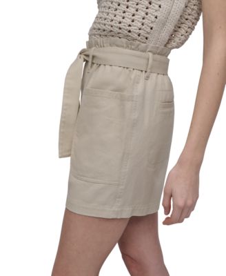 Women's Cotton Belted Paperbag-Waist Shorts
