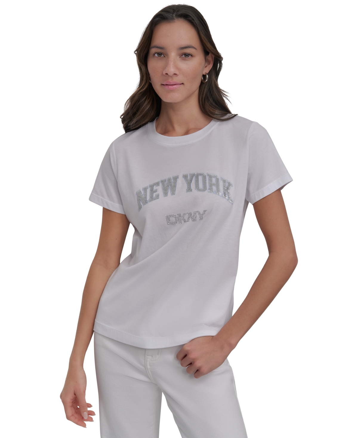 Dkny Jeans Women's New York Rhinestone Logo T-Shirt