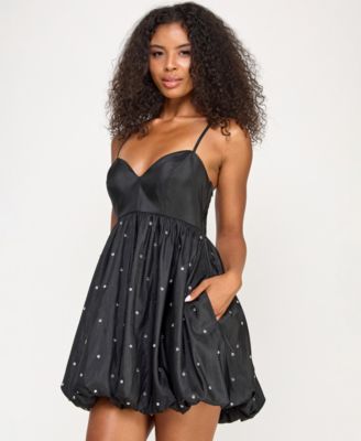 Juniors' Rhinestone-Trim Taffeta Bubble Dress