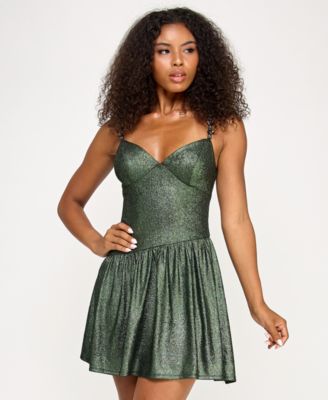 Juniors' Rhinestone-Strap Fit & Flare Dress