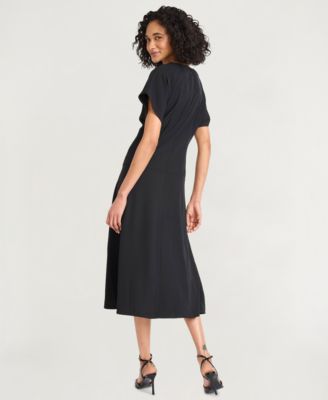 Women's Crepe Short-Sleeve Midi Fit & Flare Dress