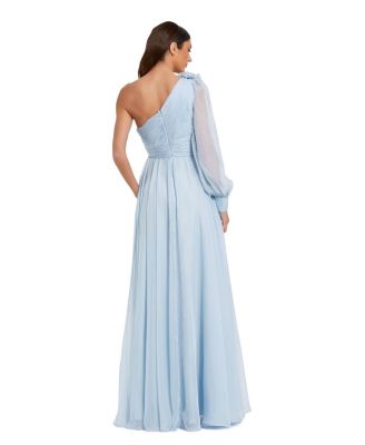 Women's One Sleeve Chiffon Gown With 3D Flowers