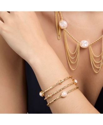 Hammered Gold-Tone Pearl Cuff Bracelet