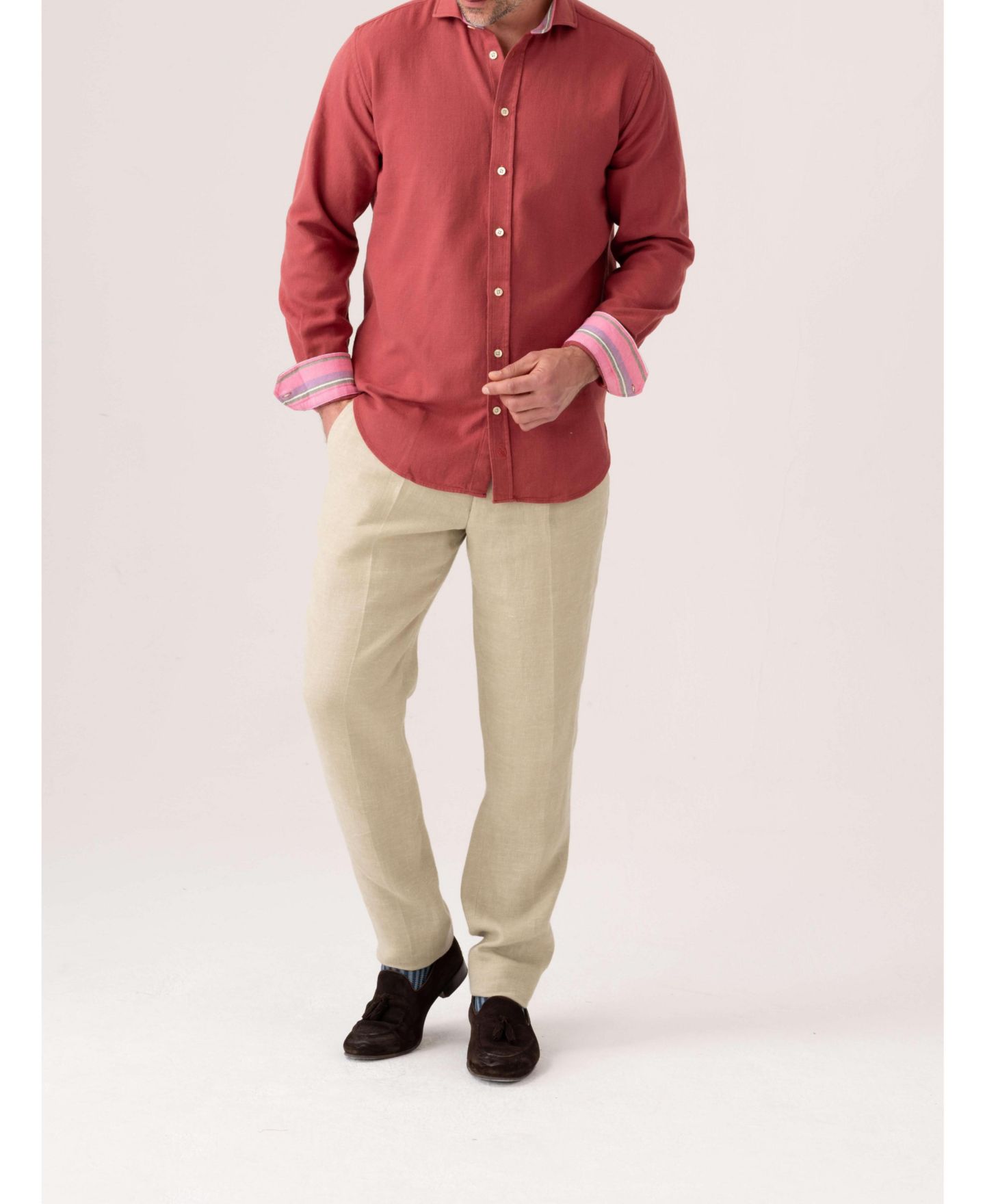 Мужская рубашка Koy Clothing Brushed Cotton Long Sleeve, цвет: Коралловый — фото 2