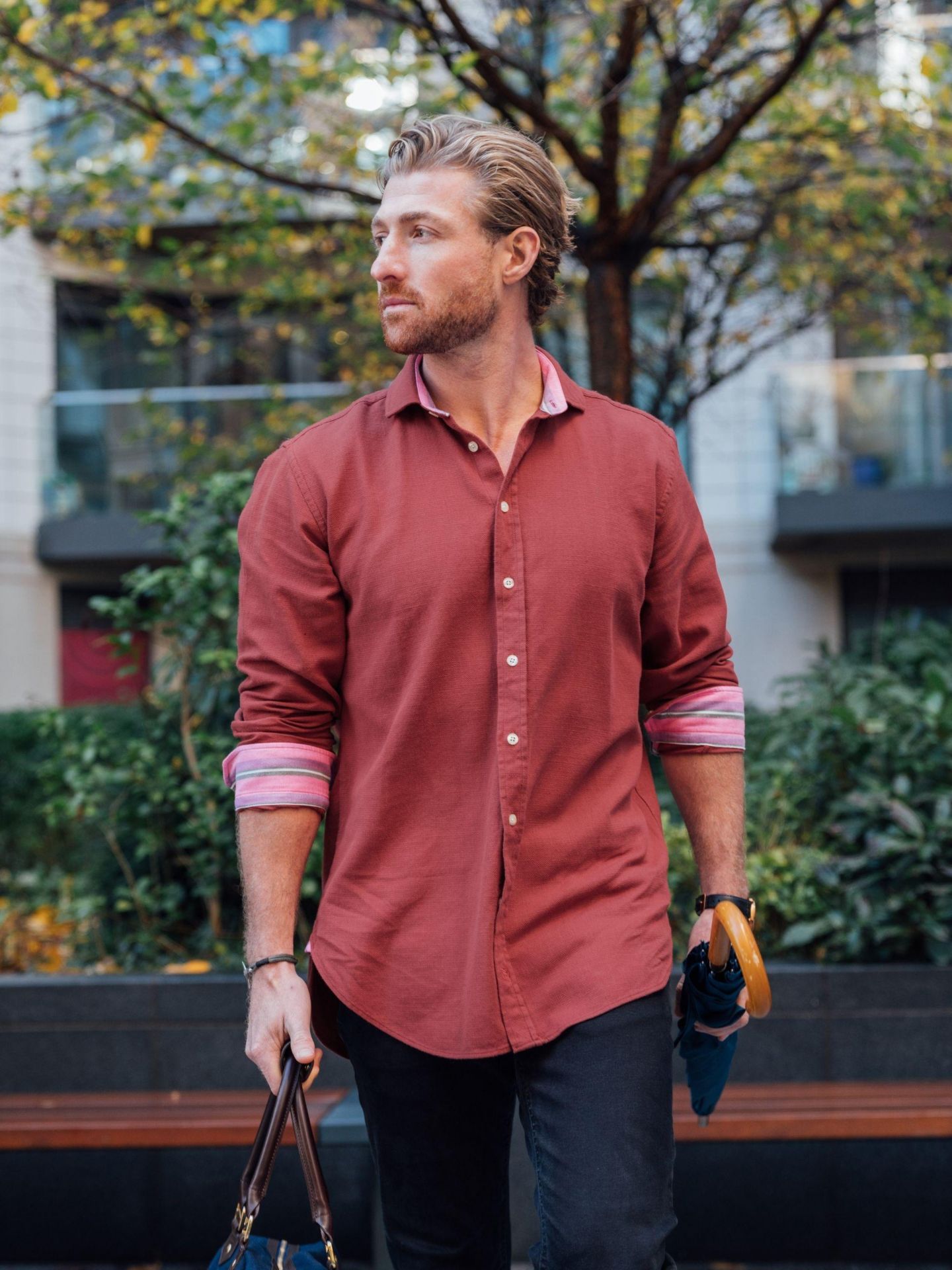 Мужская рубашка Koy Clothing Brushed Cotton Long Sleeve, цвет: Коралловый — фото 8