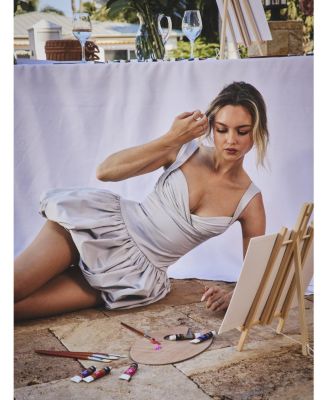 Women Zada Grey Pleated Breast Bubble Hem Mini Dress