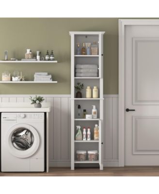 Bathroom Floor Storage Cabinet with 2 Doors, Multi-Shelf Wooden Cabinet for Living Room & Bathroom