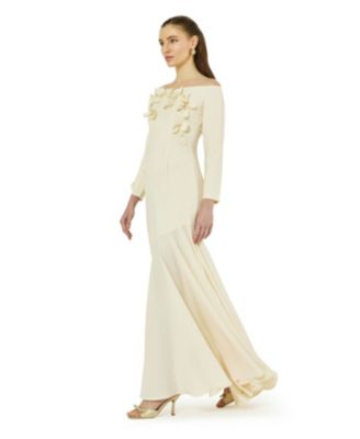 Women's Off-The-Shoulder Floral Embellished Flary Gown