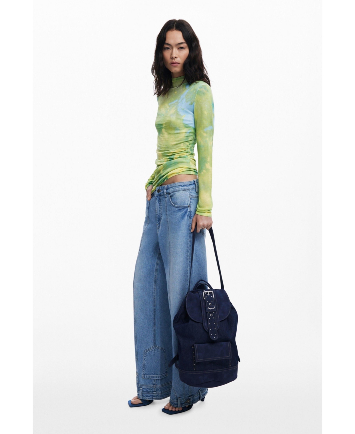 Desigual Women's Medium Convertible Denim Bucket Backpack In Blue
