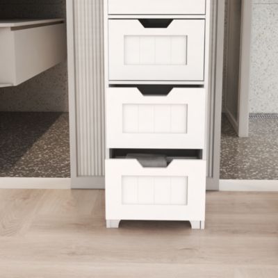 White Freestanding Storage Cabinet with 4 Drawers, Ideal for Bathroom, Kitchen & Living Room Organization