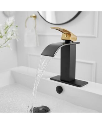 Waterfall Single Handle Single Hole Low-Arc Drip-Free Vanity Sink Bathroom Faucet