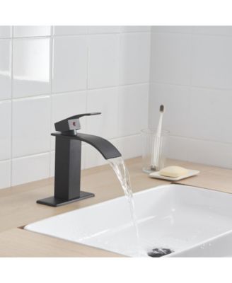 Waterfall Single Handle Single Hole Low-Arc Drip-Free Vanity Sink Bathroom Faucet