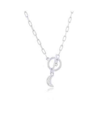 Sterling Silver Crescent Moon Charm Paperclip Toggle Necklace