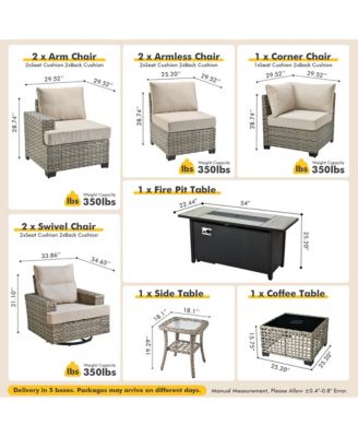 10 Pieces Outdoor Patio Furniture Set,Rattan Sectional Sofa Couch,Outside Coversation Set with Swivel Chairs,54" Fire Pit and Solar Coffee Table