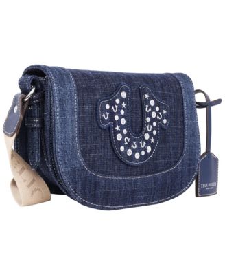 Studded Horseshoe Denim Flap Bag
