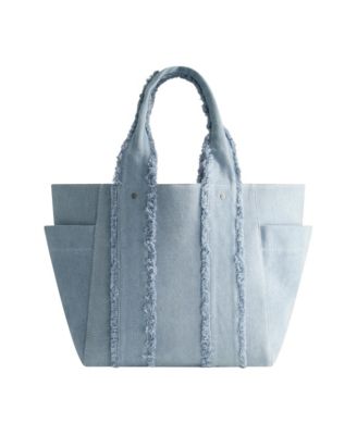 Frayed Handle Solid Denim Tote