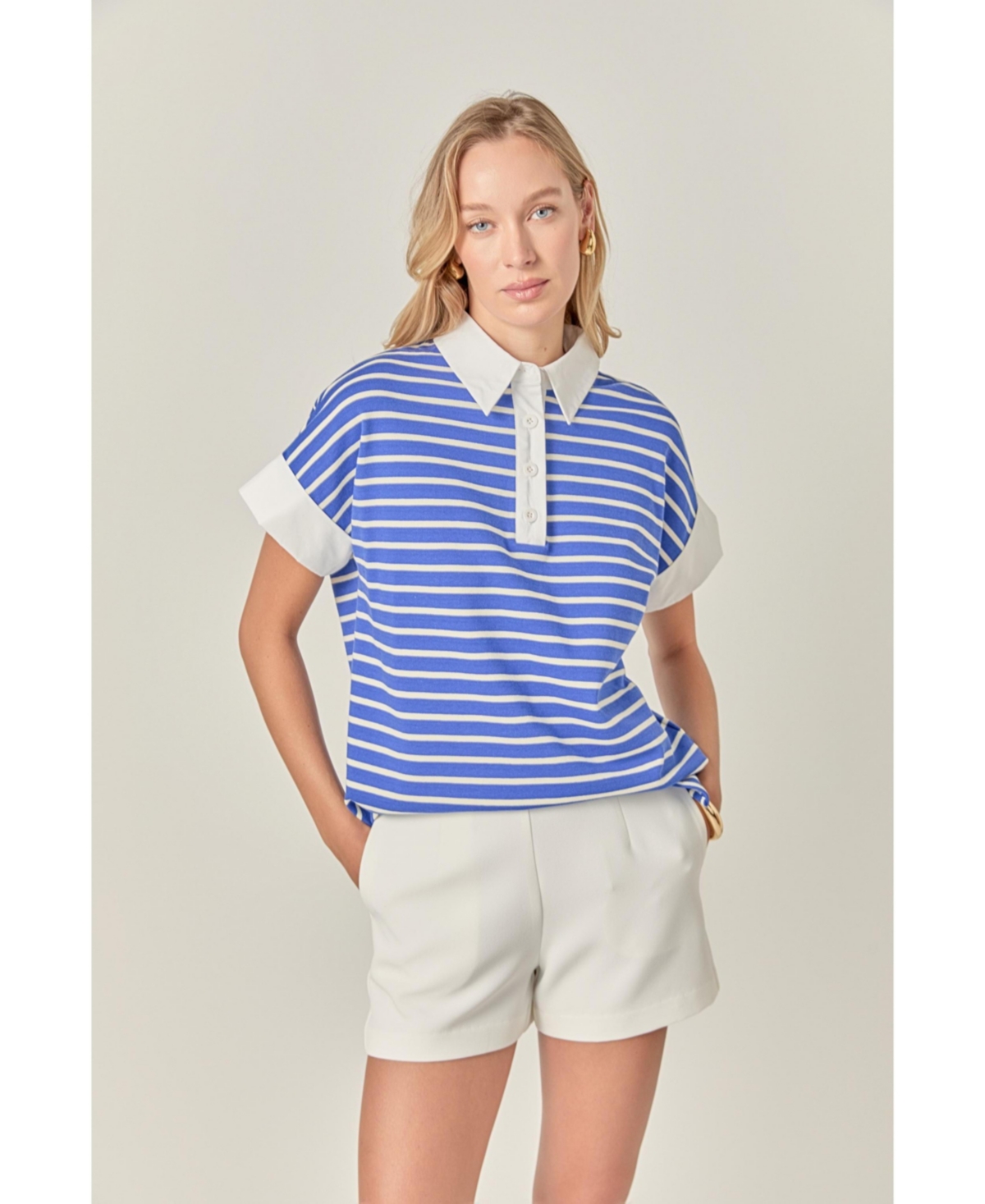 Women's Stripe Collar Sweatshirt - Blue/ white