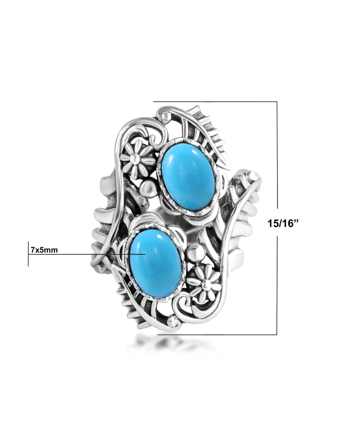 American West Jewelry Sterling Silver Sleeping Beauty Turquoise Vine and Leaf Bypass Ring