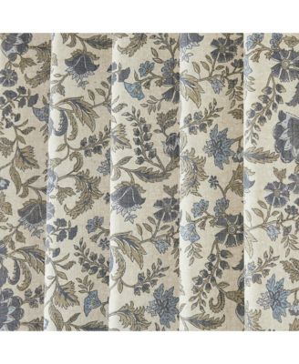 Lillian Block Print Linen Textured Window Curtain Panels Blue/Sage Pair 37x84